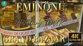 ISTANBUL TURKEY 2024 EMINONU - SIRKECI - BIRD BAZAAR 4K WALKING TOUR - CITY CENTER RAINLY DAY