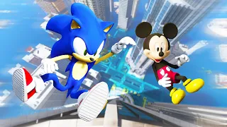 GTA 5 Sonic & Mickey Mouse Flooded Los Santos Jumps and Falls (GTA V Ragdolls & Fails) #7