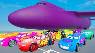 Lightning McQueen Cars Transportation on Biggest Airplane with SPIDERMAN - GTA V Mods