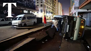 Explosion in Johannesburg rips up streets and overturns vehicles