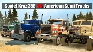 Spintires Mudrunner 3 American Trucks vs Kraz 256 Soviet Truck