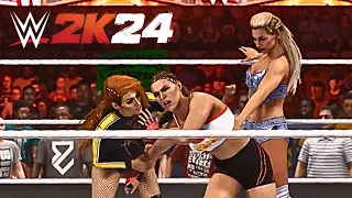 WWE 2K24 Showcase Mode - Becky Lynch vs Charlotte Flair vs Ronda Rousey WrestleMania 35!!!