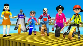 Scary Teacher 3D vs Squid Game Wooden Cart Carry Honeycomb Candy Level Max 5 Times Challenge