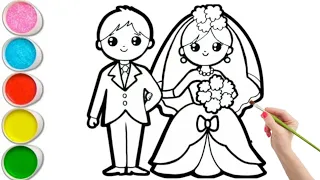 Cute Bride Groom Drawing, Painting & Coloring For Kids and Toddlers_Child Art