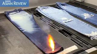 Uniqlo uses lasers to make distressed denim jeans to cut water consumption