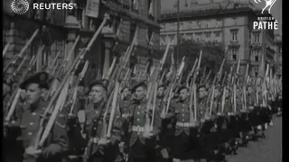 Vienna Austria celebrates first anniversary of  V-E Day with an allied nations victory parade (1946)