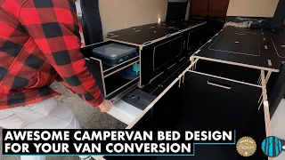 Awesome CAMPERVAN BED design with loads of storage for your VAN CONVERSION