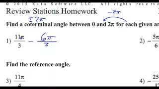 Day 9 HW   #1 and #2    Find a Coterminal Angle Between 0 and 2 Pi