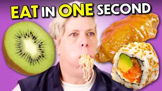 Eat In One Second Challenge! (Sushi Roll, Chicken Wing, Kiwi) | People Vs. Food