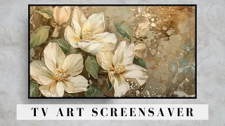 White Flowers Vintage Painting Slideshow | 4k Free Art For TV | 2 Hr No Sound Screensaver