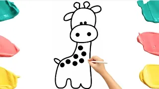 Giraffe drawing, coloring and painting for kids & toddlers|Giraffe step by step TUTORIAL #art