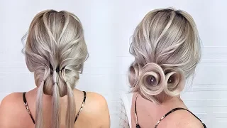 Beautiful hairstyles step by step. Wedding hairstyle. Bunch with roses