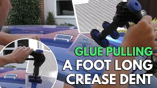 Glue Pulling a Foot Long Crease Dent | BMW Roof | PDR Training