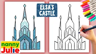 VERY EASY drawing kids lesson | How to draw ELSA's CASTLE from FROZEN | Nanny Julie
