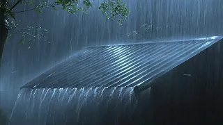 Sleep Instantly in Metal Tent with Heavy Rainstorm & Powerful Thunder on Tin Roof in Forest at Night