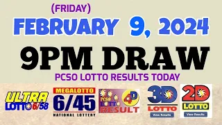 Lotto Result Today 9pm draw February 9, 2024 6/58 6/45 4D Swertres Ez2 PCSO#lotto