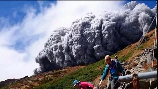Japan's Mount Ontake volcano erupted/eruption, killing 34 people, report BBC (corrected aspect)