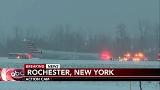 American Eagle plane slides off taxiway at Rochester, NY airport