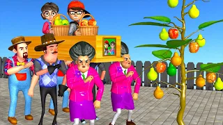 Scary Teacher 3D Miss T vs Farmer Neighbor Troll Nick and Tani Push-up with Fruits Basket in Garden