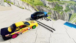 Crazy Vehicle Stairs Jumps Down With Giant Chain (Crash Test) - BeamNG drive Down Stairs Pool Jumps