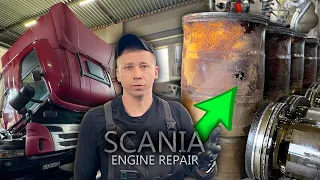 Cavitation is a terrible force! SCANIA DC13 engine repair. Antifreeze gets into the oil