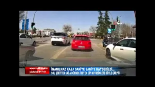 SOL ŞERİTTEN SAĞA DÖNMEK İSEYEN CİP MOTOSİKLETE BÖYLE ÇARPTI