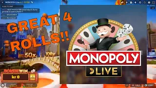 Monopoly Live GREAT 4 rolls!! MEGA win