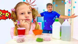 Nastya herself prepares slime for children