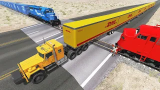 Long Giant Truck Accidents on Rail and Train is Coming #46 | BeamNG Drive