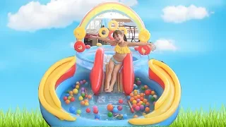Kids Play + Waterborne Surprise Eggs | Rainbow Ring Inflatable Water Playcenter