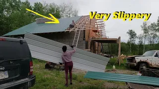 WOW! Today Was Not A Good Day For Roofing. Building Our Off Grid Post And Beam Building.