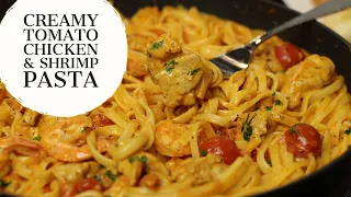 Creamy Tomato Chicken and Shrimp Pasta Recipe | Food&CoWithIvonneAjayi