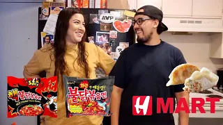 H Mart Haul | Korean Market | Trying NEW spicy noodles w/ dumplings and corndogs