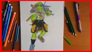 How to draw Leo from ninja turtles 2014 movie, Как нарисовать черепашек ниндзя