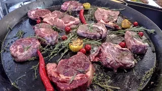 Lots of Mixed Meat on Huge Grills. Kiev Street Food, Ukraine