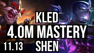 KLED vs SHEN (TOP) | 4.0M mastery, 3500+ games, 3/3/14 | KR Grandmaster | v11.13