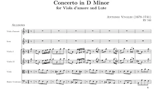 Concerto for Viola d'amore and Lute in D minor RV 540 By Antonio Vivaldi (with Score)