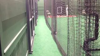 Batting cage indoor netting hangs 2 ft. off walls see how it works