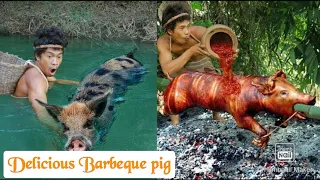 Survival in forest - delicious barbeque pig