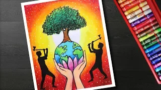 How to draw save trees drawing - Poster making on save trees