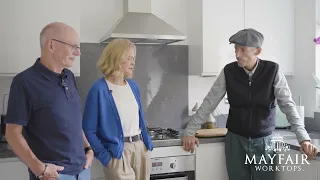 TV presenter Jonnie Irwin meets Howard & Jade in their beautiful new Grey Starlight Quartz kitchen