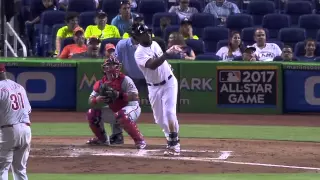 Marcel Ozuna home run hits very top of foul pole