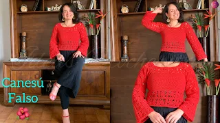 Elegancia Tejida a crochet: Tutorial de Blusa en Canesú de Cuadros para Tallas Grandes y Pequeñas