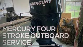 Step by Step Service of Mercury Four Stroke Outboard. Oil Change. Fuel Pump. Gear Lube in Foot