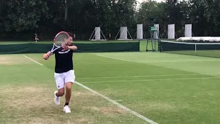 Dominic Thiem practicing on grass