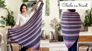 Comment faire un châle au TRICOT ? Pas à pas pour débutant 🧶 Tuto tricot facile point mousse ⭐️