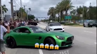 $200,000 Mercedes Amg GTR almost crashes in to mustang !!!