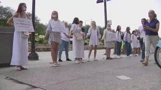 Human Chain Protest against Russia's Invasion of Ukraine takes place in downtown Chicago