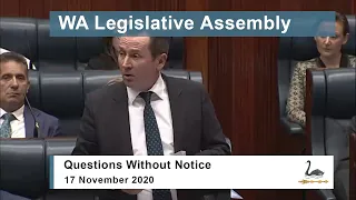 WA Legislative Assembly Question Time - 17 November 2020