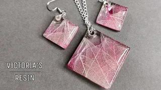 DIY UV Resin earrings & pendant with skeleton leaves